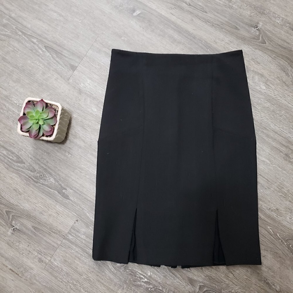 Diane Von Furstenburg Black Pinstripe Pencil Skirt Sz 8 Kick Pleats